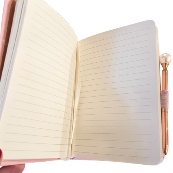 NWT- Coquette Pearl Bow Pink Notebook with Rose-gold Pearl Pen - Picture 3 of 7